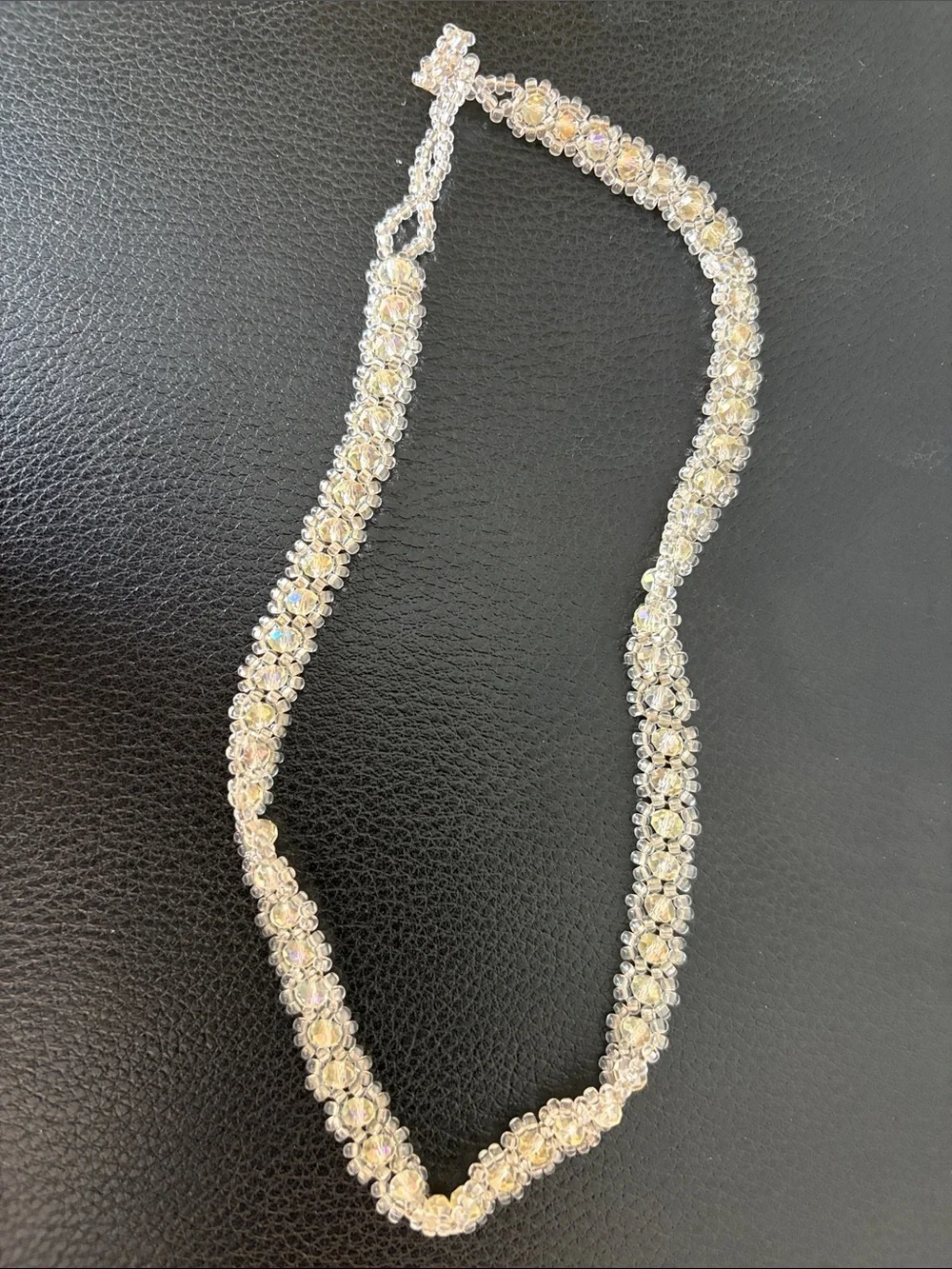 Crystal Beaded Necklace - Iridescent White
